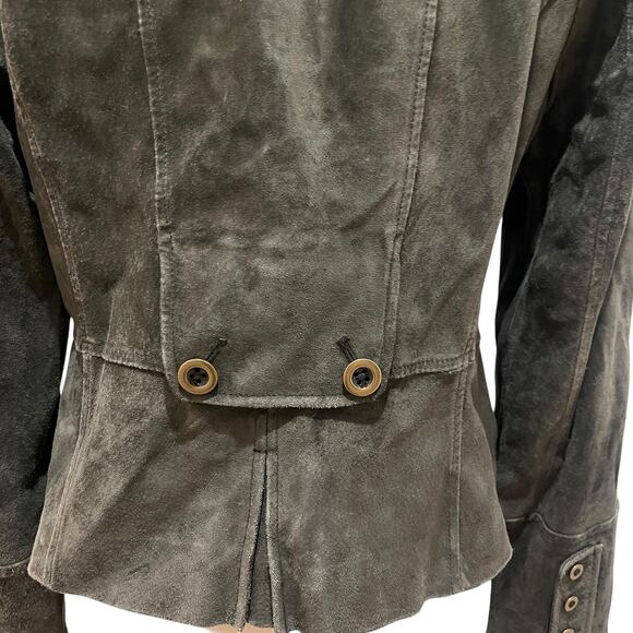Ann Taylor Loft Jacket Womens 6 Green Suede Button Front Utility Moto - Picture 6 of 7
